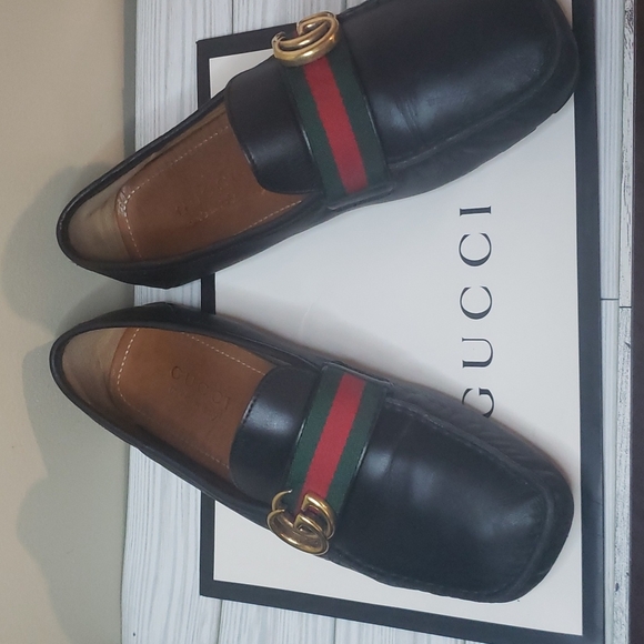 Gucci Web Leather GG Driving Loafers - Picture 2 of 5